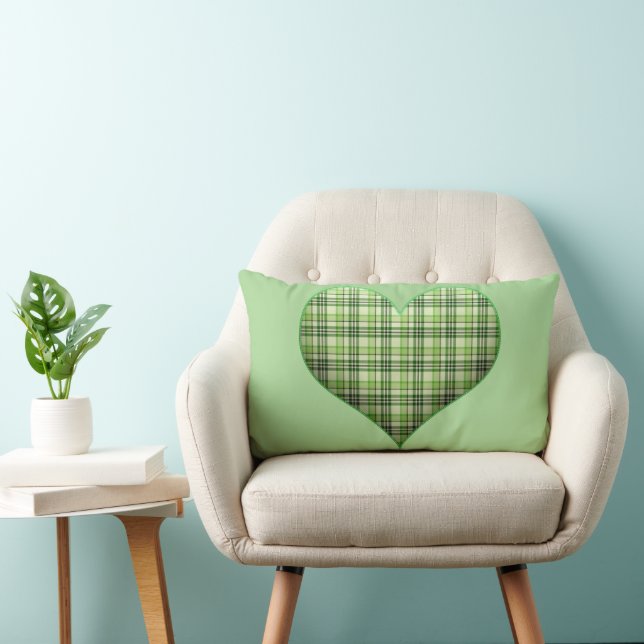 Retro green plaid puffy heart St Patrick   Lumbar Pillow (Chair)