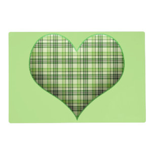 Retro green plaid puffy heart St Patrick   Placemat