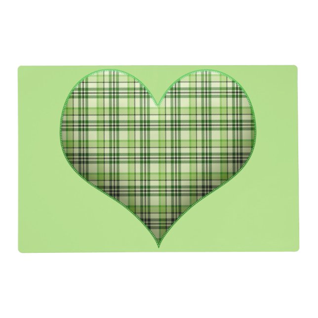 Retro green plaid puffy heart St Patrick   Placemat (Front)
