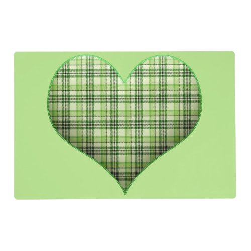 Retro green plaid puffy heart St Patrick  Placemat