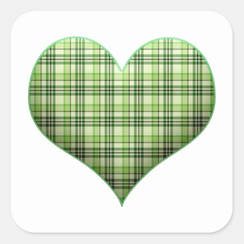 Retro green plaid puffy heart St Patrick retro  Sq Square Sticker