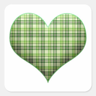 Retro green plaid puffy heart St Patrick retro Sq Square Sticker