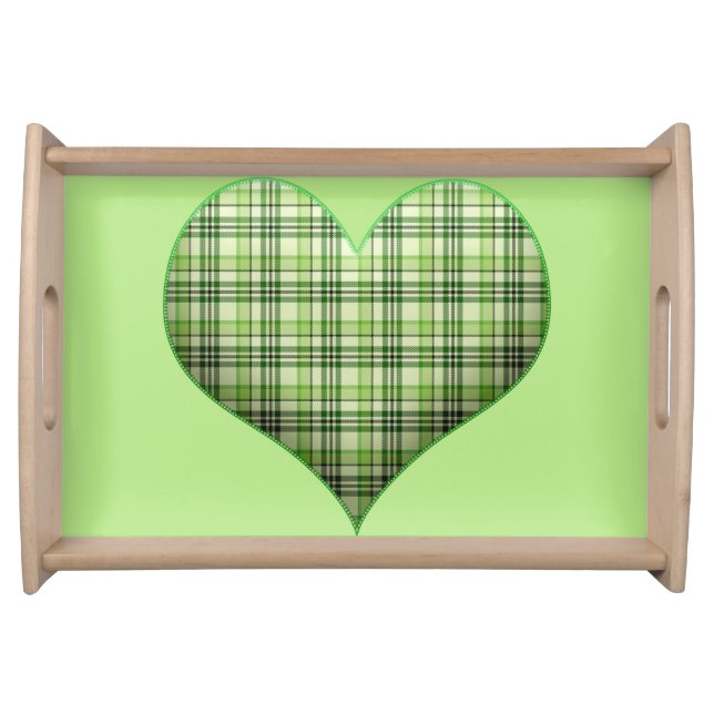 Retro green plaid puffy heart St Patrick   Serving Tray (Front)