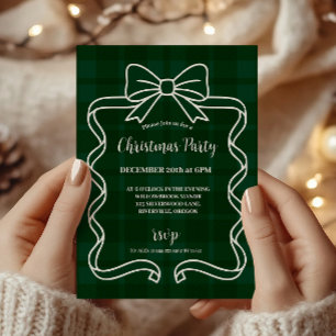 Retro Green Plaid Whimsical Christmas Invitation