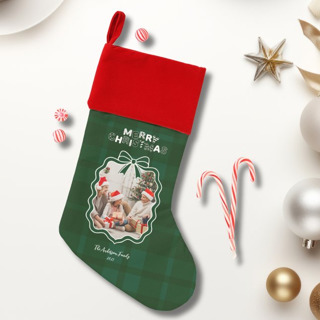 Retro Green Plaid Whimsical Christmas  Stocking (Creator Uploaded)