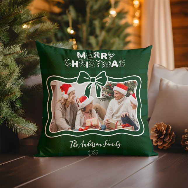 Retro Green Plaid Whimsical Christmas  Throw Pillow (Creator Uploaded)