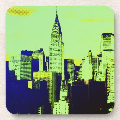 Retro Green Pop Art Comic Dot New York City Beverage Coaster
