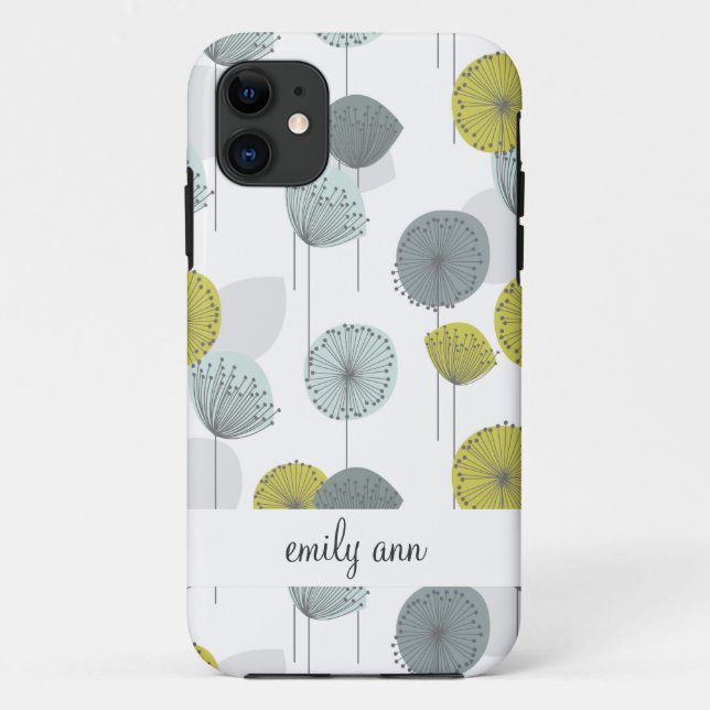 Retro Green Poppies Flowers Pattern Case-Mate iPhone Case (Back)