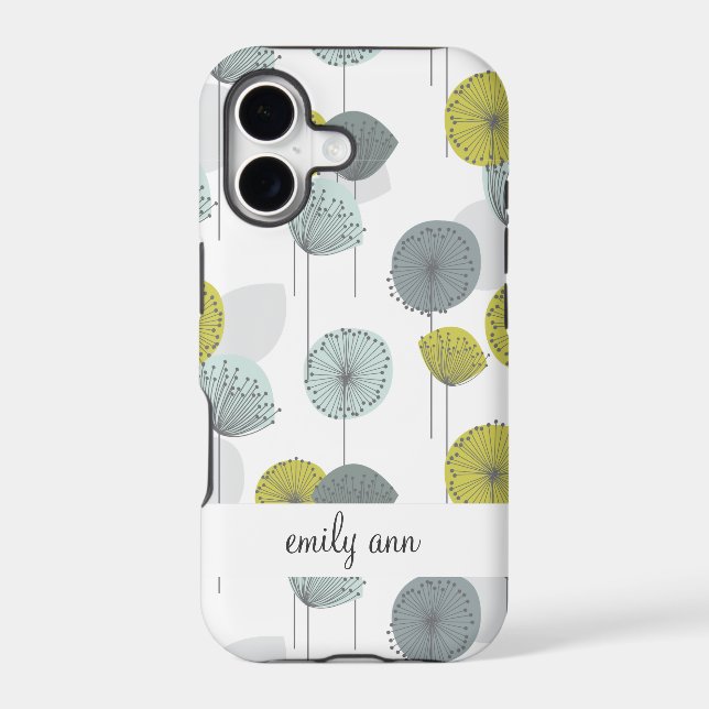Retro Green Poppies Flowers Pattern Iphone Case (Back)
