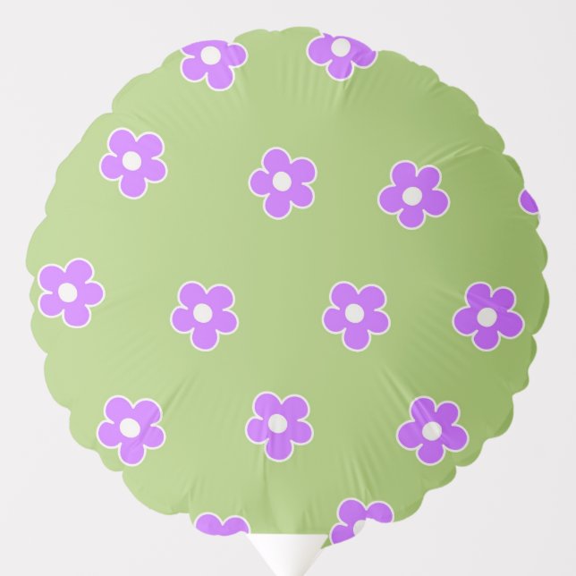 Retro Green Purple Floral Simple Flower Pattern Balloon (Front)