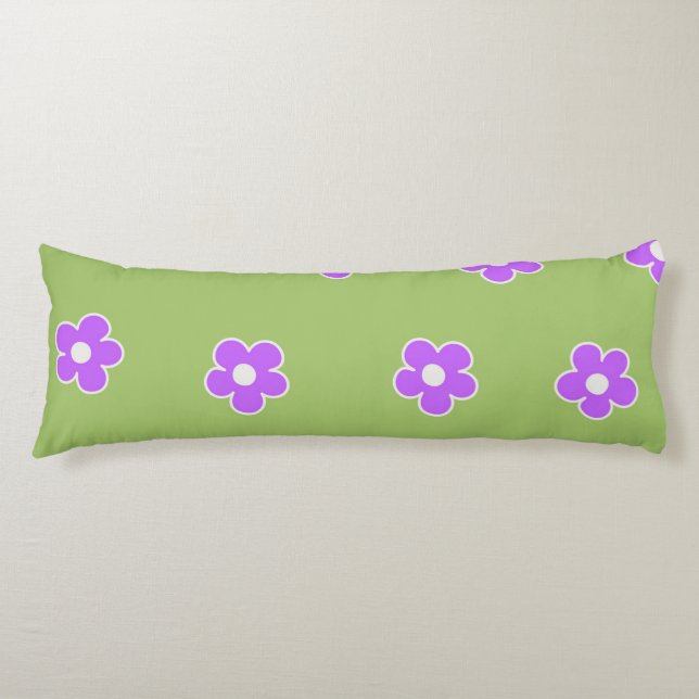 Retro Green Purple Floral Simple Flower Pattern  Body Pillow (Front)