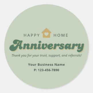 Retro Green Real Estate Home Anniversary Referrals Classic Round Sticker