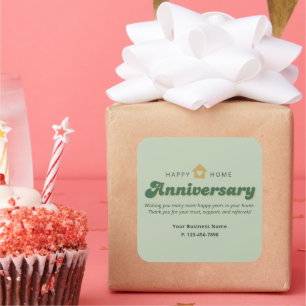 Retro Green Real Estate Home Anniversary Thank You Square Sticker