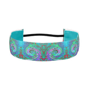 Retro Green, Red and Magenta Abstract Groovy Swirl Athletic Headband