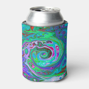 Retro Green, Red and Magenta Abstract Groovy Swirl Can Cooler