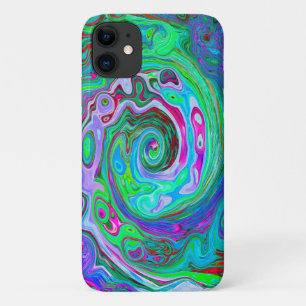 Retro Green, Red and Magenta Abstract Groovy Swirl iPhone 11 Case