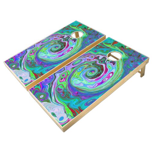 Retro Green Red and Magenta Abstract Groovy Swirl Cornhole Set