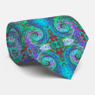 Retro Green, Red and Magenta Abstract Groovy Swirl Neck Tie
