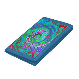 Retro Green, Red and Magenta Abstract Groovy Swirl Tri-fold Wallet