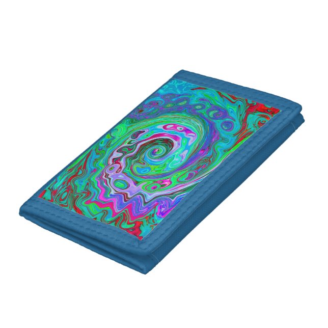 Retro Green, Red and Magenta Abstract Groovy Swirl Trifold Wallet (Bottom)