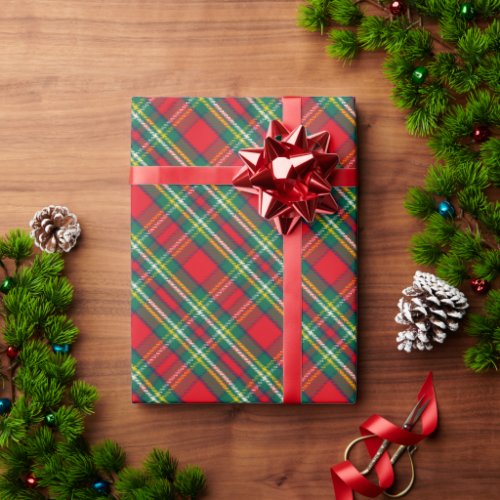 Retro Green Red Christmas Plaid Pattern Holiday Wrapping Paper