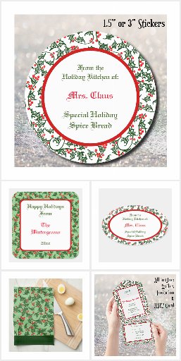 Retro Green Red Holly Holiday Patterns