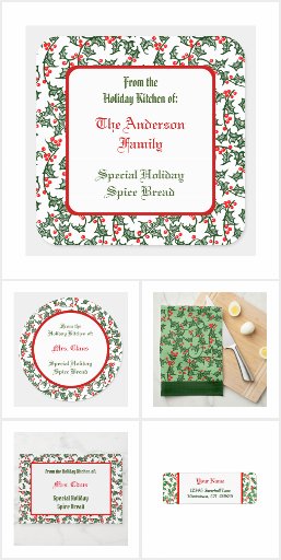 Retro Green Red Holly Holiday Patterns