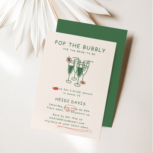 Retro Green  Red Pop The Bubbly Bridal Shower Invitation