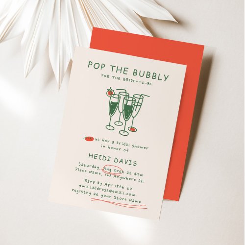 Retro Green  Red Pop The Bubbly Bridal Shower Invitation