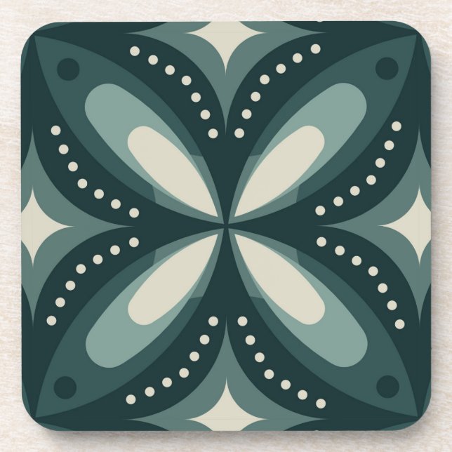retro green shapes beverage coaster (Front)
