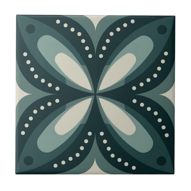 retro green shapes ceramic tile (Front)