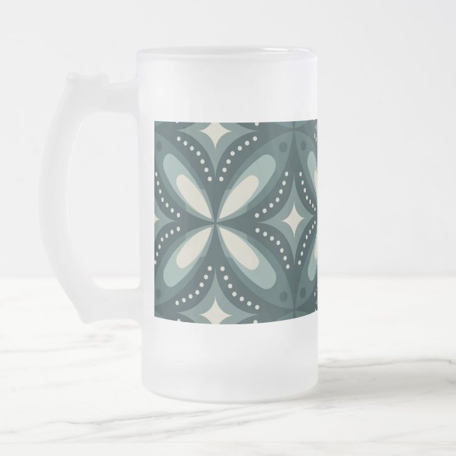retro green shapes frosted glass beer mug (Left)