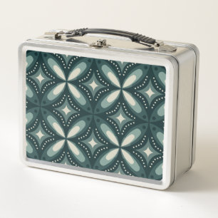 retro green shapes metal lunch box