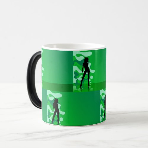 Retro Green Silhouette of a Woman Dancing Magic Mug
