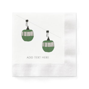 Retro Green Ski Gondola Lift Skiers Napkins