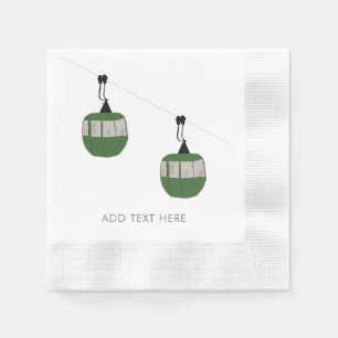Retro Green Ski Gondola Lift Skiers Napkins