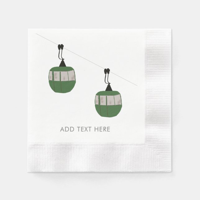 Retro Green Ski Gondola Lift Skiers Napkins (Front)
