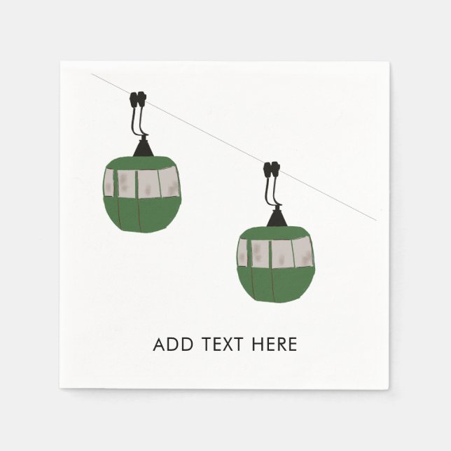 Retro Green Ski Gondola Lift Skiers Napkins (Front)