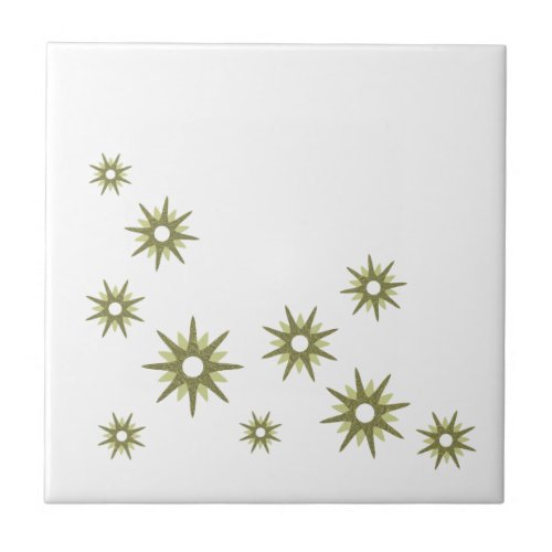 Retro Green Starburst Design Ceramic Tile