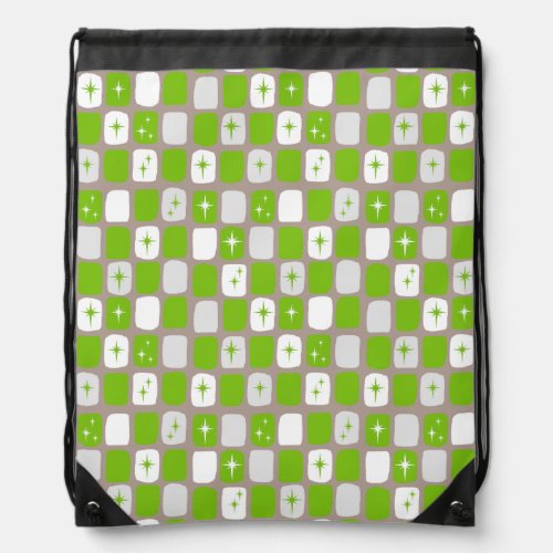 Retro Green Starbursts Drawstring Backpack