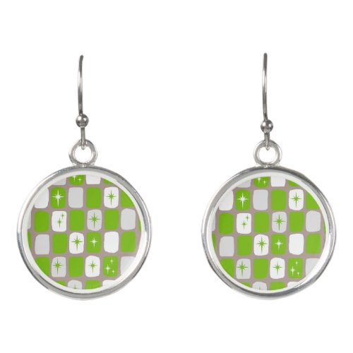 Retro Green Starbursts Drop Earrings