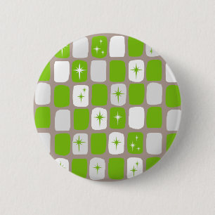 Retro Green Starbursts Round Button