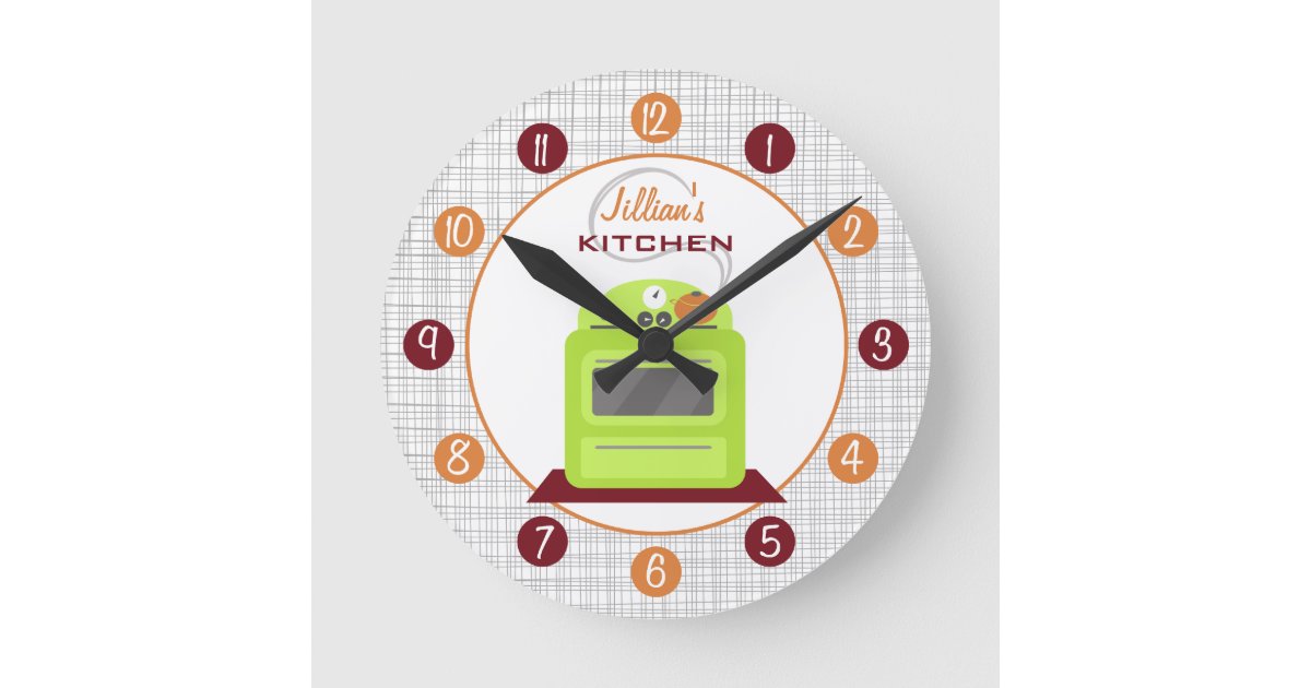 Retro Green Stove Personalized Kitchen Clock