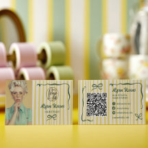 Retro Green Striped Quirky Hair photo qr code Logo