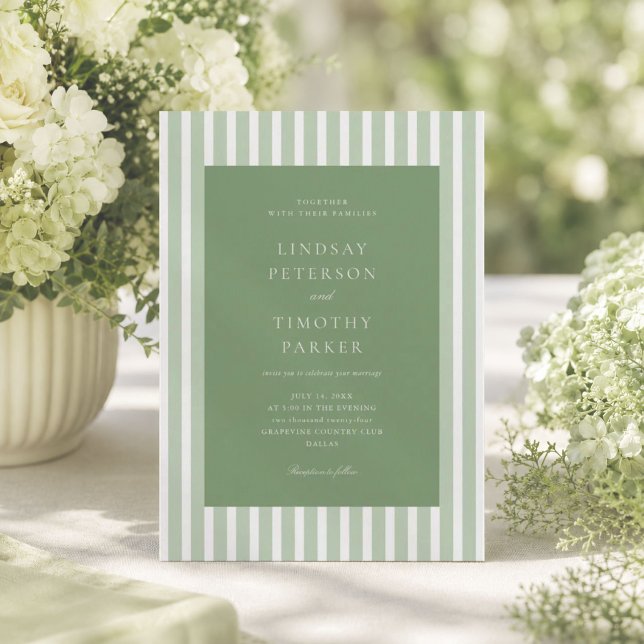 Retro Green Stripes Summer Wedding Invitation (Creator Uploaded)