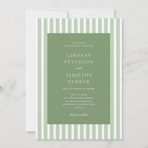 Retro Green Stripes Summer Wedding Invitation