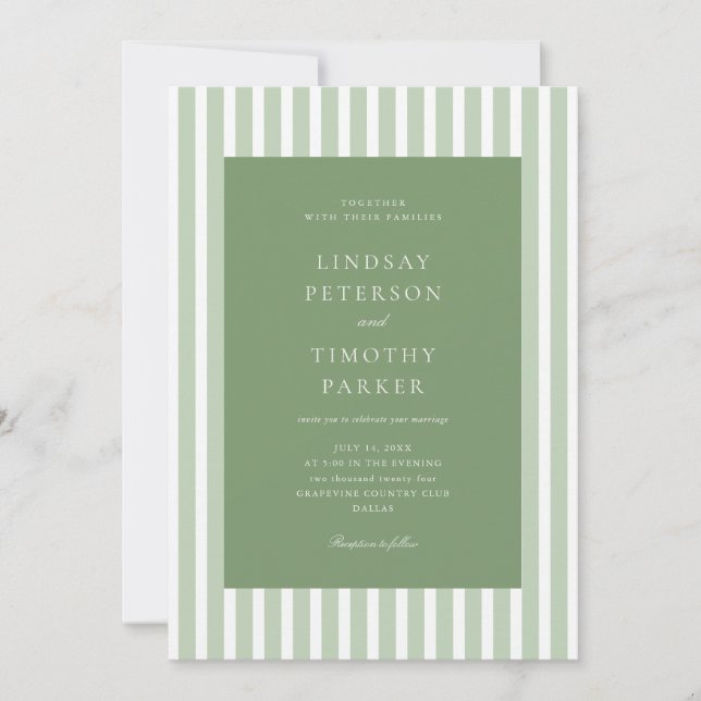Retro Green Stripes Summer Wedding Invitation (Front)