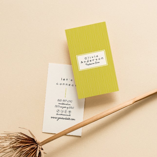 Retro Green Stripes Trendy Modern Funky Fun Business Card (Creator Uploaded)