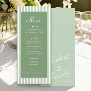 Retro Green Stripes Wedding Table Menu Cards