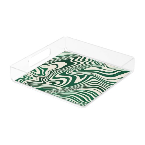 Retro Green Swirl Abstract Pattern Acrylic Tray
